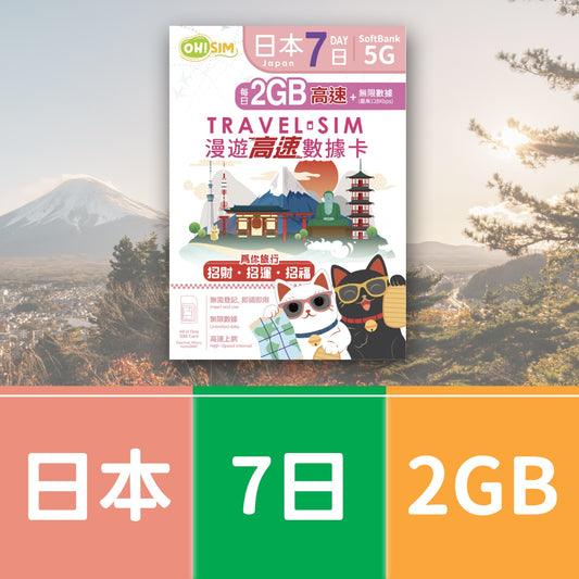 OH! SIM 日本 7天 漫遊高速數據卡 (每天首2GB高速+無限數據)